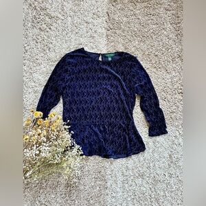 Purple Blouse Velvet Velours Lauren Ralph Lauren Petite Women’s Size PL L Luxury